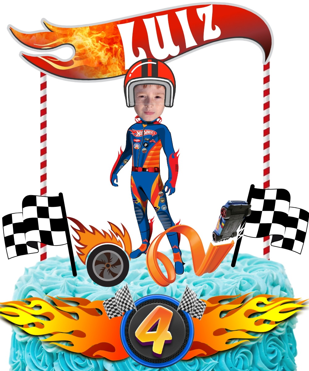 Topo de Bolo Hot Wheels com Sua Foto, Nome e Idade - Imagem 4