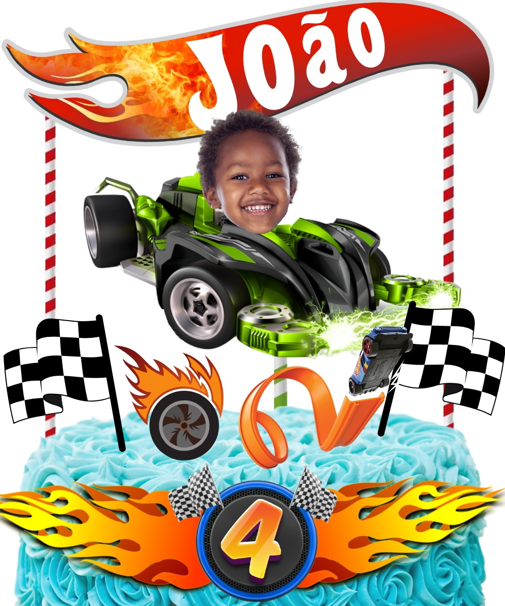 Topo de Bolo Hot Wheels com Sua Foto, Nome e Idade - Imagem 3