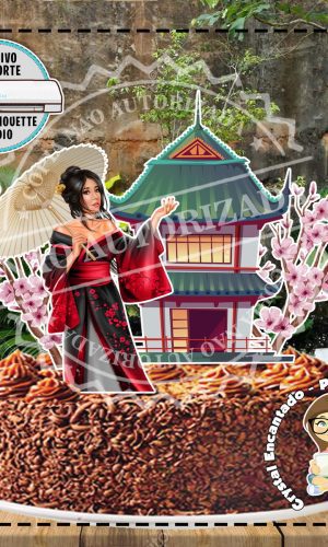 Topo de Bolo Japonesa Mulher Vermelha - 4239 Arquivo Digital
