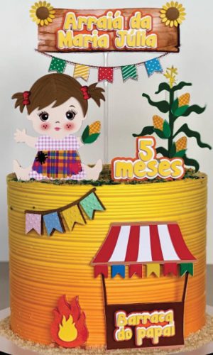 Topo de Bolo Junino Menina Camadas 3d Arquivo de Corte