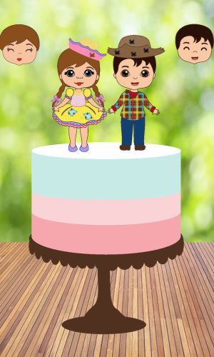Topo de Bolo Junino Menina e Menino - Arquivo Digital