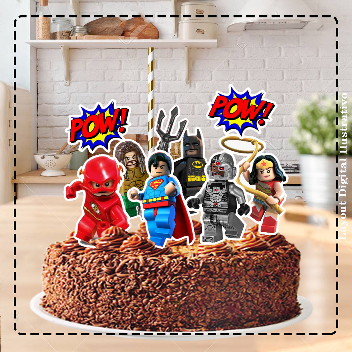 TOPO DE BOLO LEGO LIGA DA JUSTIÇA - ARQUIVO DIGITAL
