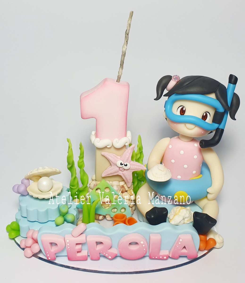Topo de Bolo Menina Mergulhadora