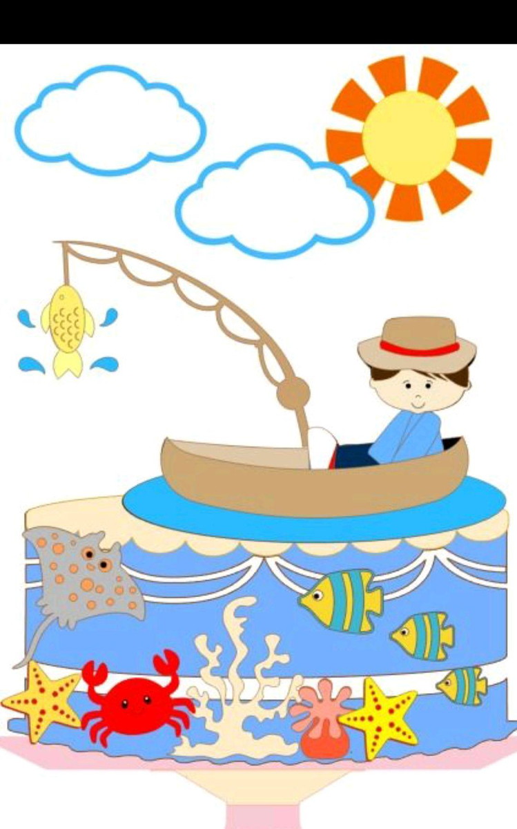 Topo de Bolo Menino Pescador 2+ 4 Arquivos a Sua Escolha
