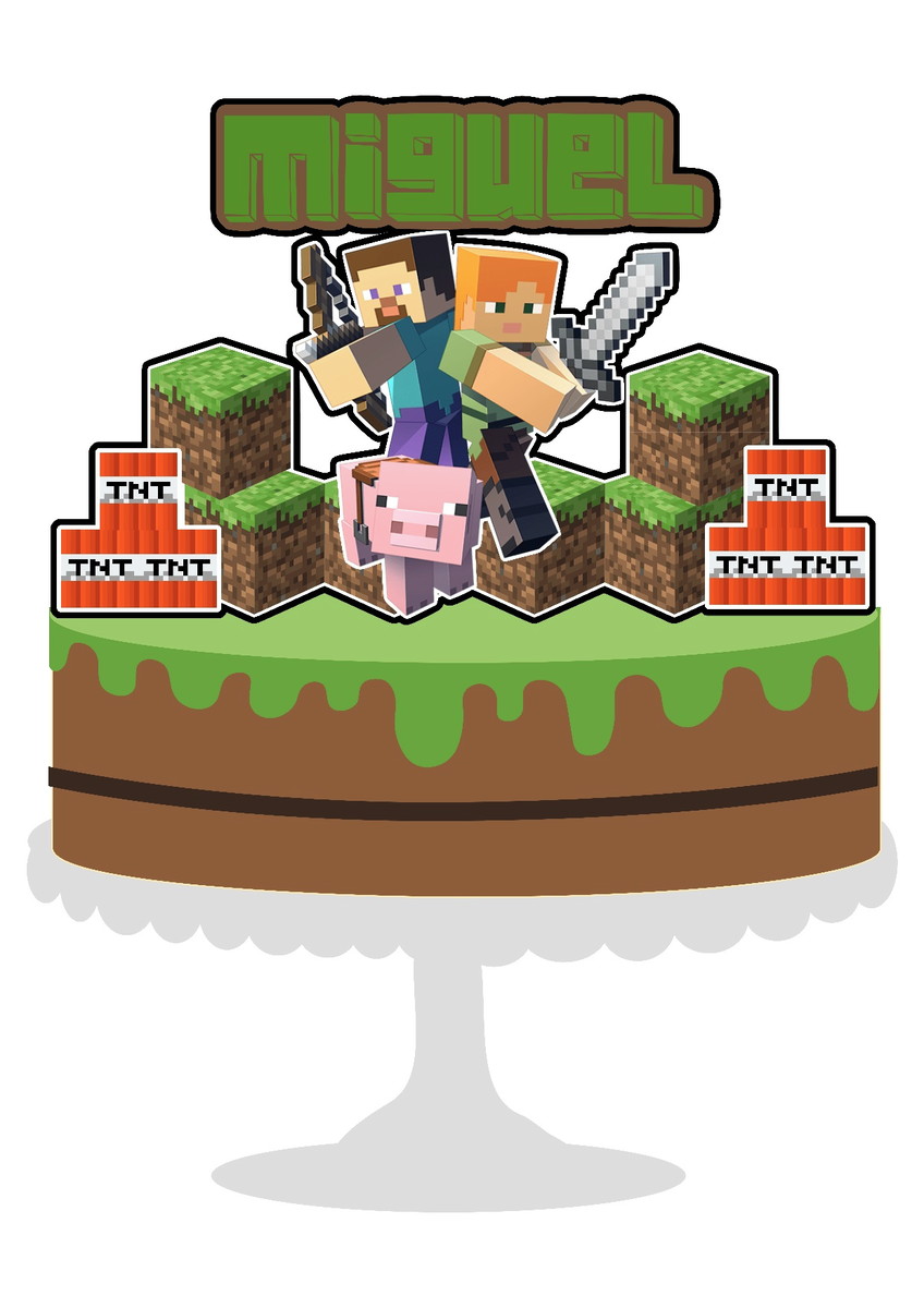 Topo de Bolo Minecraft 2 + 4 Arquivos a Sua Escolha