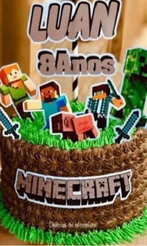 Topo de Bolo Minecraft 5 + 4 Arquivos a Sua Escolha