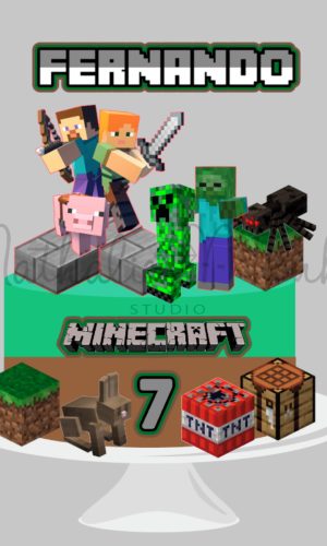 Topo de Bolo - Minecraft com Caixinhas - Arquivo de Corte
