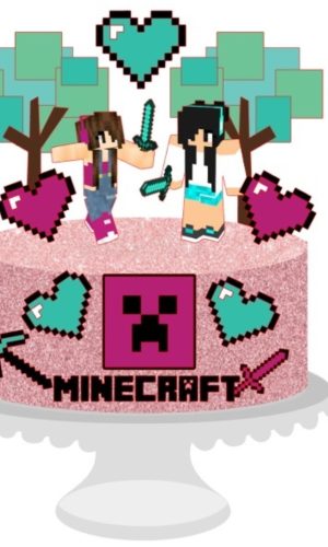 Topo de Bolo Minecraft Menina + 4 Arquivos a Sua Escolha