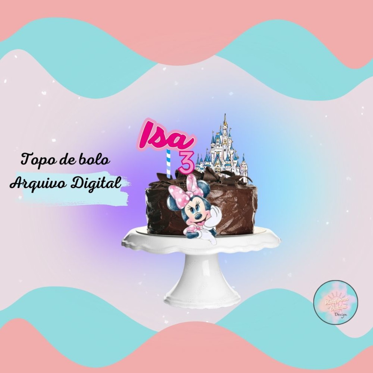 Topo de Bolo Minnie Aquarela - Arquivo Digital