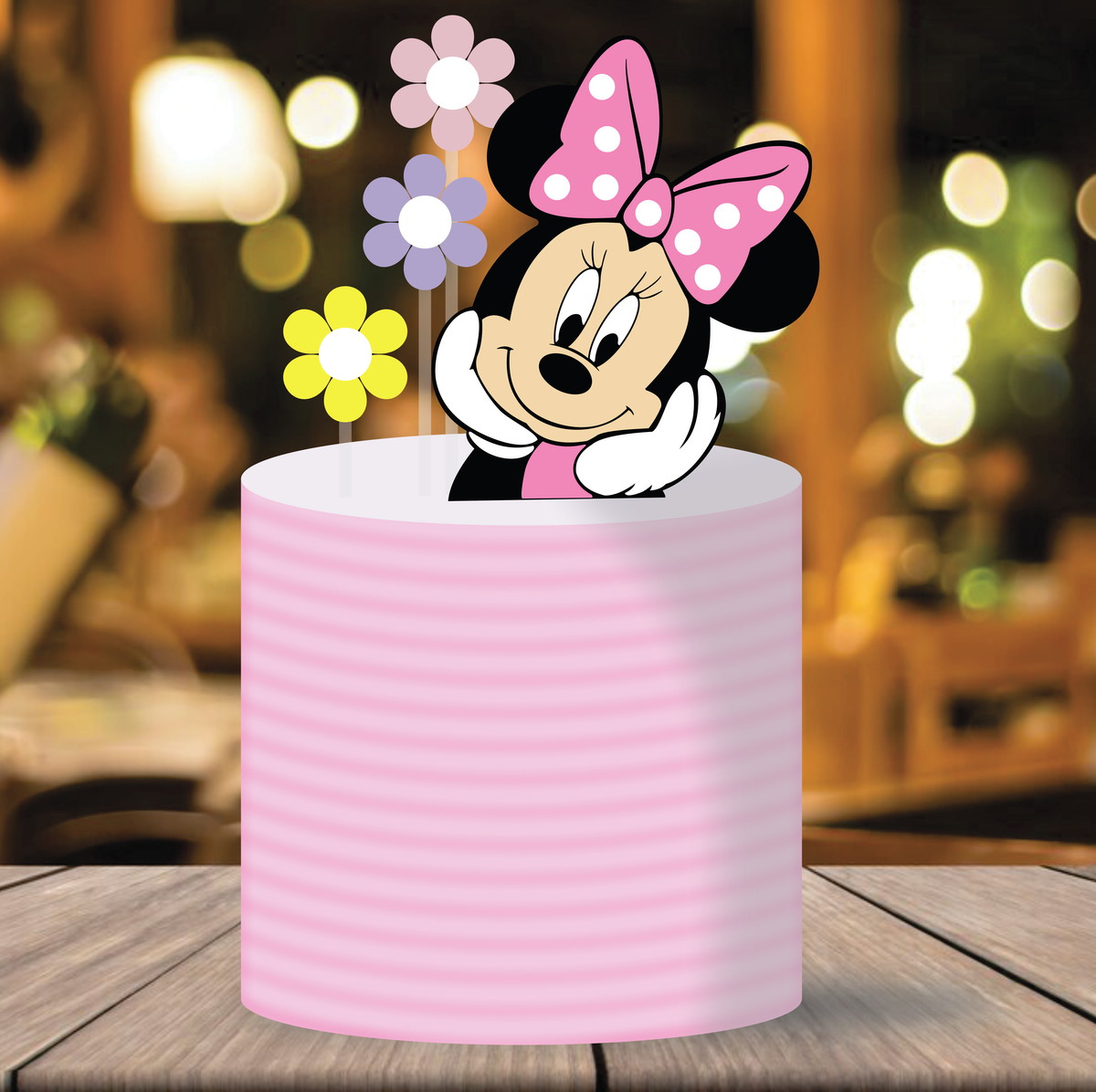 Topo de Bolo Minnie Rosa em Camadas - Arquivo Digital