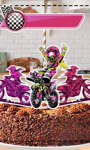 Topo De Bolo Motocross Feminino 00 - Arquivo Digital