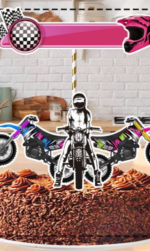 Topo De Bolo Motocross Feminino 01 - Arquivo Digital