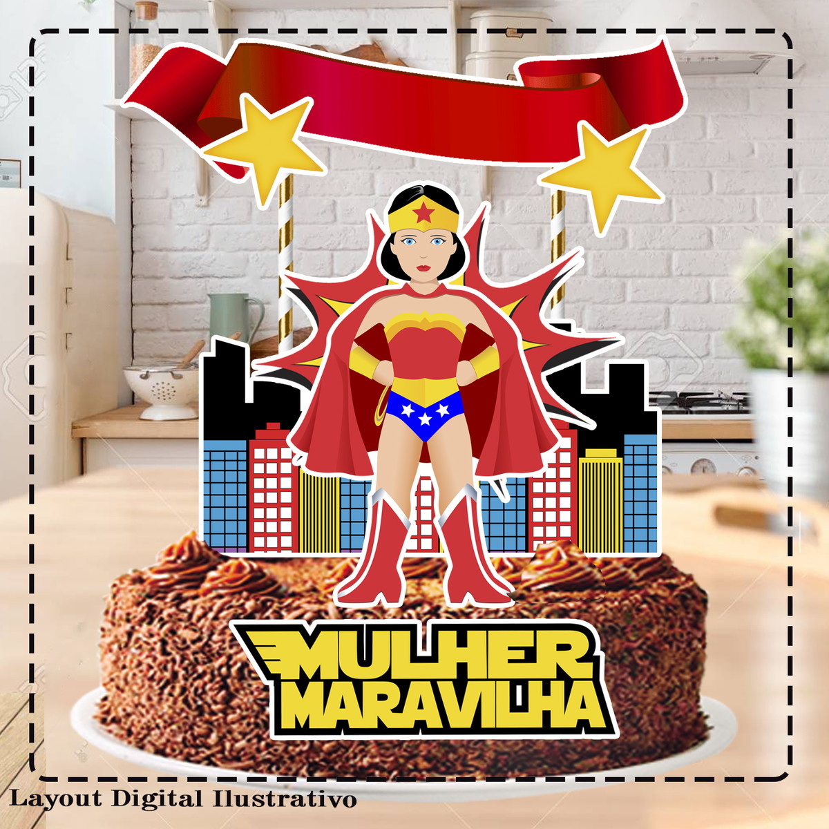 TOPO DE BOLO MULHER MARAVILHA - ARQUIVO DIGITAL