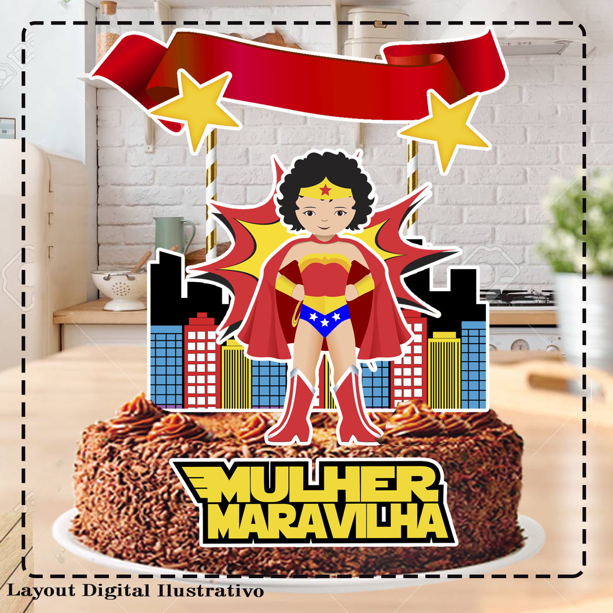 TOPO DE BOLO MULHER MARAVILHA - ARQUIVO DIGITAL