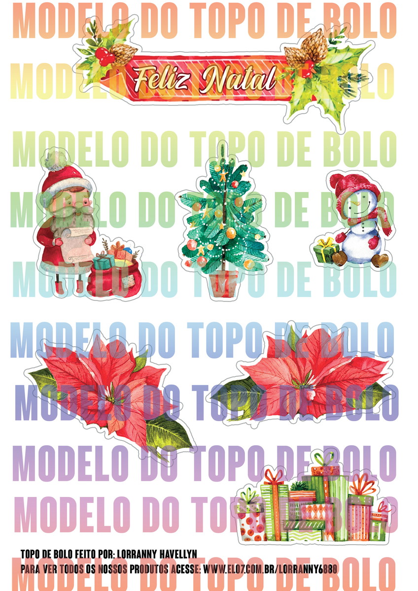 Arquivo de Corte Topo de Bolo Natal Aquarela #1 Pdf/jpg - Imagem 2