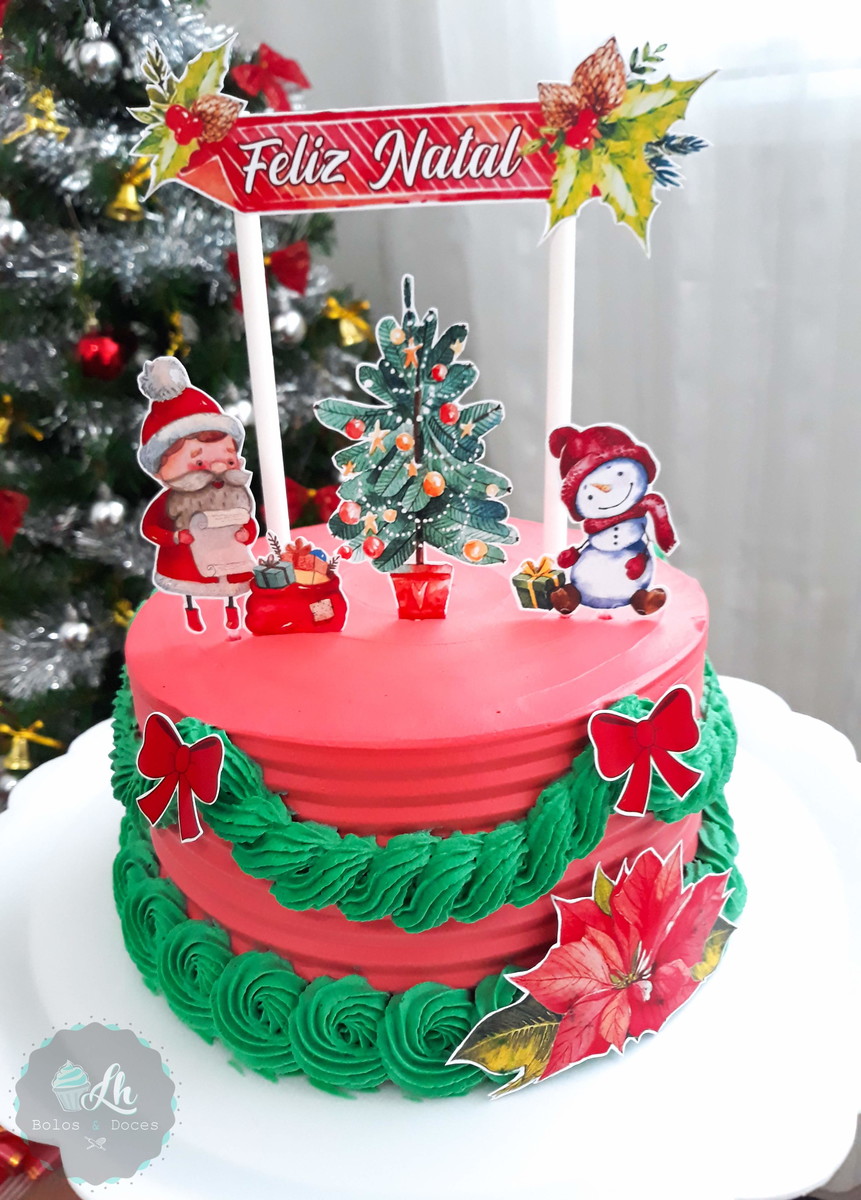 Arquivo de Corte Topo de Bolo Natal Aquarela #1 Pdf/jpg