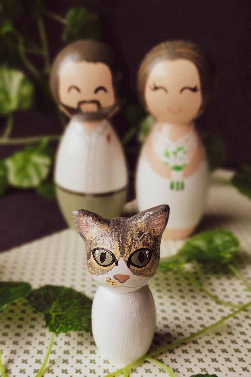 Topo De Bolo Noivinhos De Madeira Com Pet - Imagem 3
