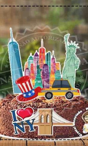 Topo de Bolo Viagem Nova York - Ref 3257 Arquivo Digital