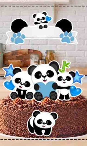 TOPO DE BOLO PANDA AZUL - ARQUIVO DIGITAL