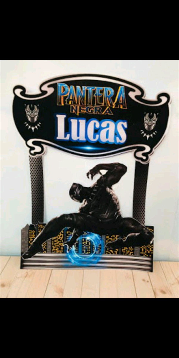 Topo de Bolo Pantera Negra + 4 Arquivos a Sua Escolha