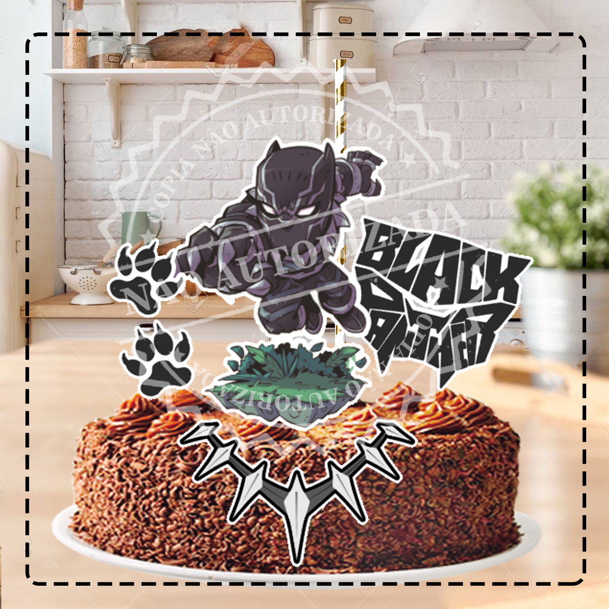 TOPO DE BOLO PANTERA NEGRA CUTE - ARQUIVO DIGITAL