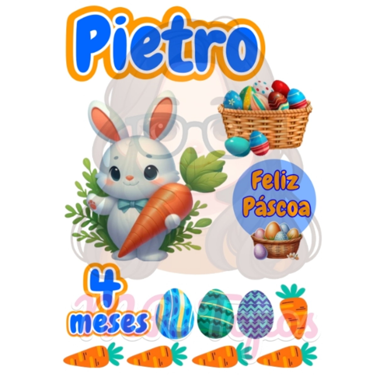 Topo de Bolo Páscoa Menino - Arquivo Digital Pdf/jpg