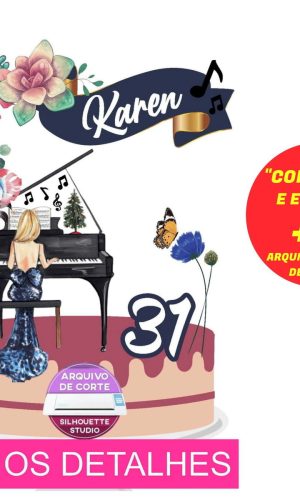 Topo de Bolo Pianista Feminino (Máquina Silhouette)