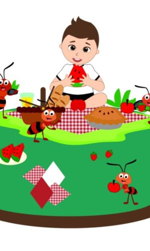 Topo de Bolo Pic Nic Menino + 4 Arquivos a Sua Escolha