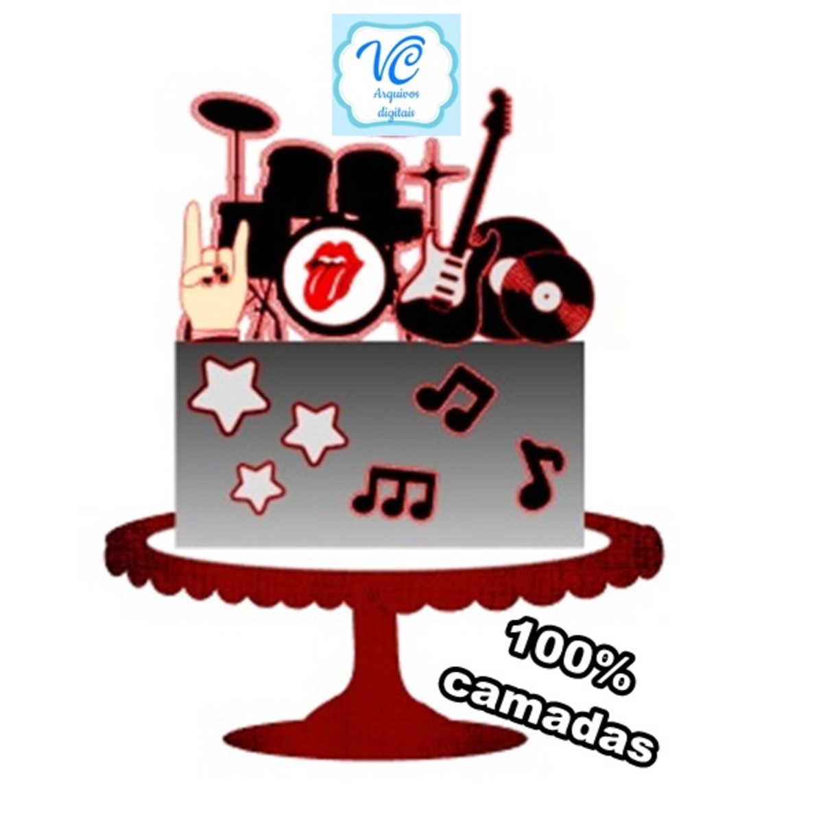 Arquivo de Corte Topo de Bolo Rock Bateria -