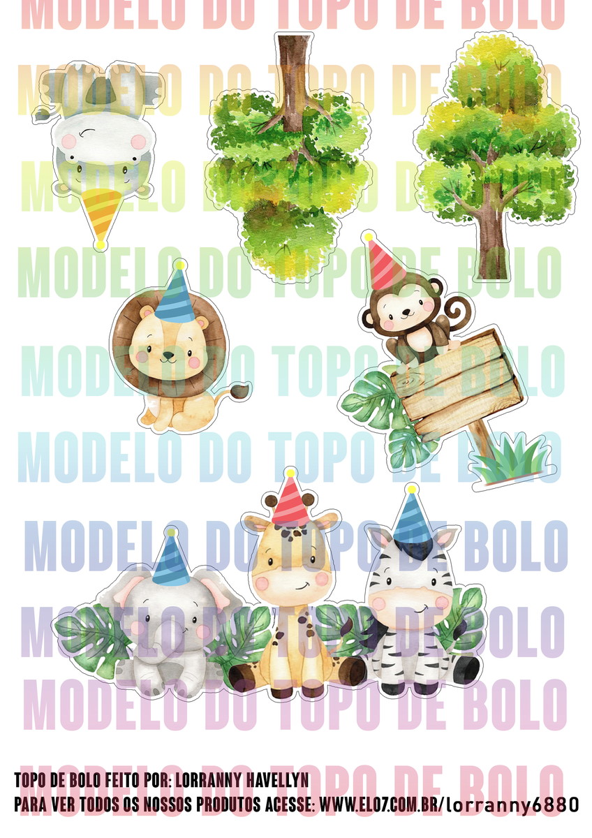 Arquivo Digital Topo de Bolo Safari Aquarela #1 - Imagem 2