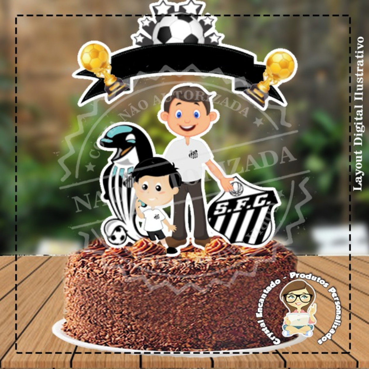 Topo de Bolo Santos Pai e Filho - Ref 3378 Arquivo Digital - Imagem 2