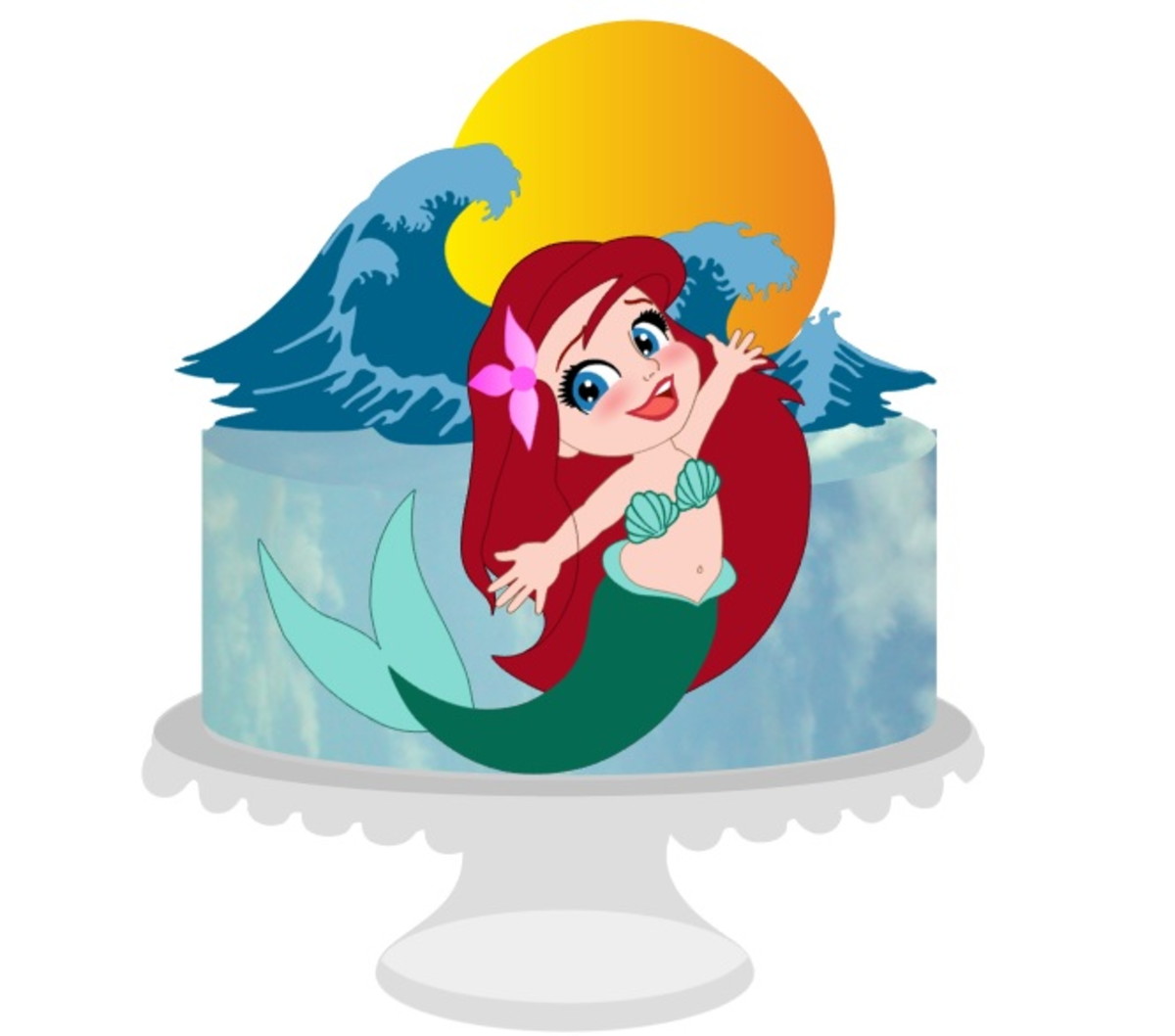 Topo de Bolo Sereia Ariel Cute 2 + 4 Arquivos a Sua Escolha