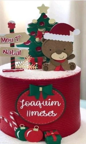 Topo de Bolo Ursinho Natal 3d - Arquivo Digital Studio