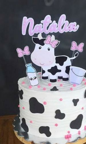 Topo de Bolo Vaquinha Cute + 4 Arquivos a Sua Escolha