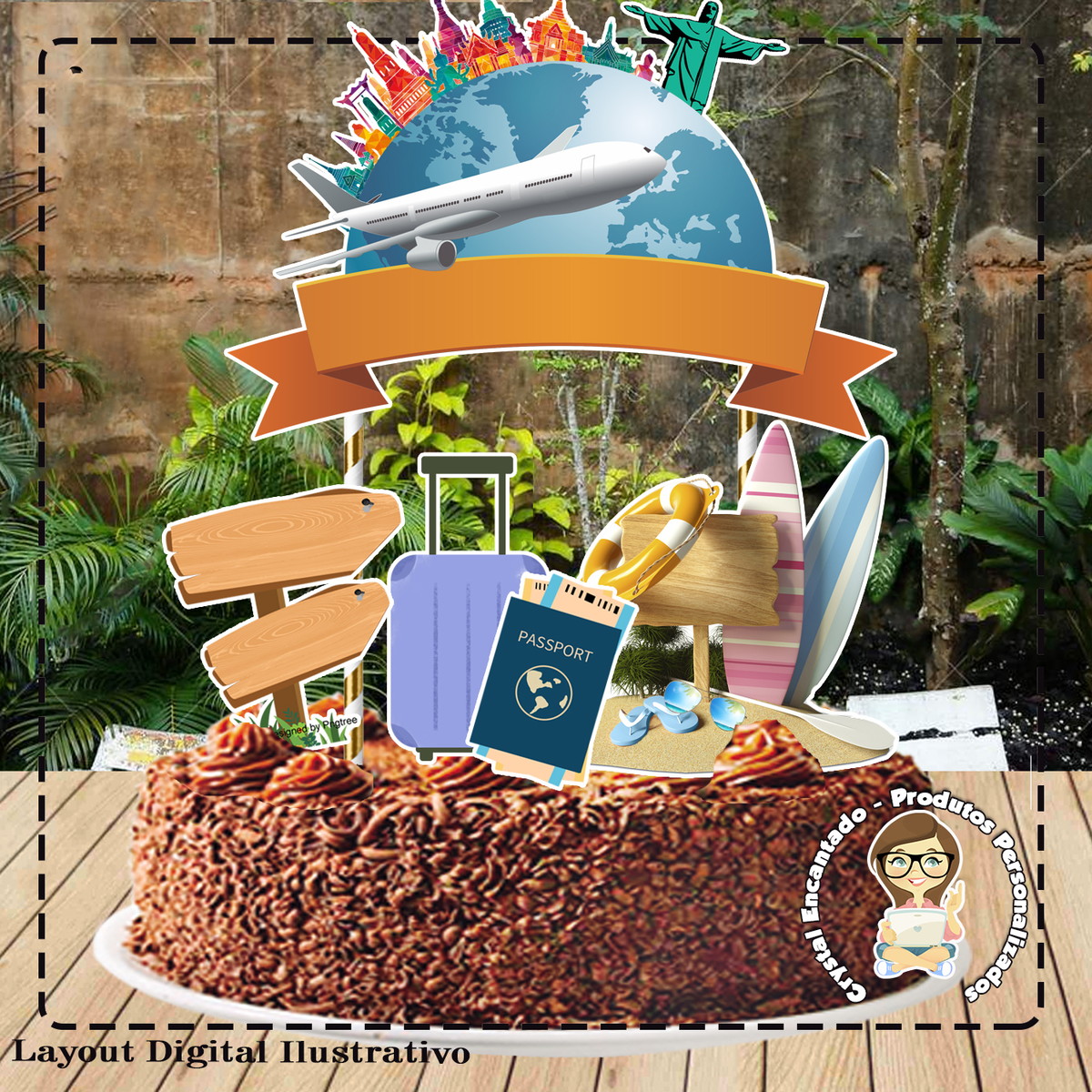Topo de Bolo Viagem Brasil Tailandia - 2094 Arquivo Digital