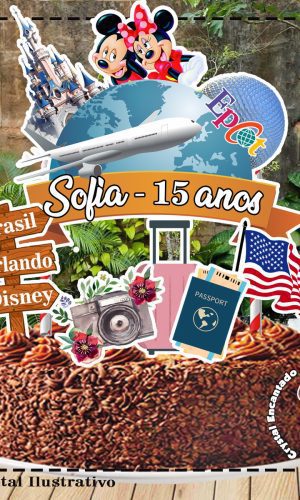 Topo de Bolo Viagem Disney - Ref 2093 Arquivo Digital