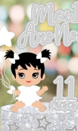 Topo Menina Ano Novo em Camadas + 4 Arquivos a Sua Escolha