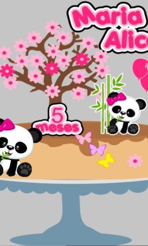 Topo Panda com Laço Balões e Borboletas + 4 Arquivos Brinde