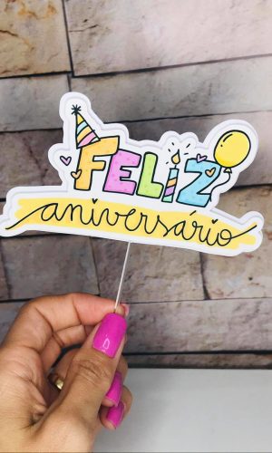 Topo Topper Parabéns Feliz Aniversário Pandoca