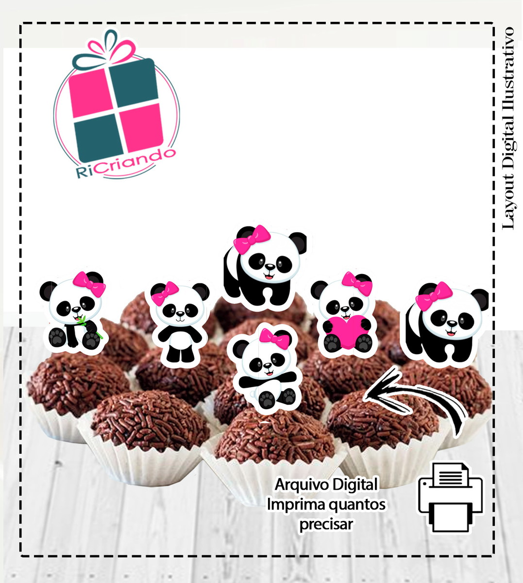 Topper Docinho Ursinha Panda .- Arquivo Digital