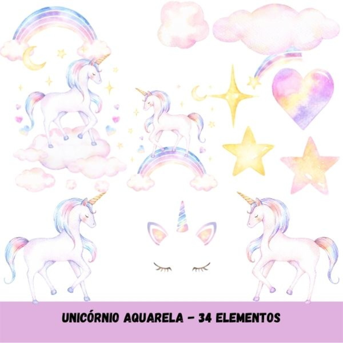 Unicórnio Aquarela - 34 PNG