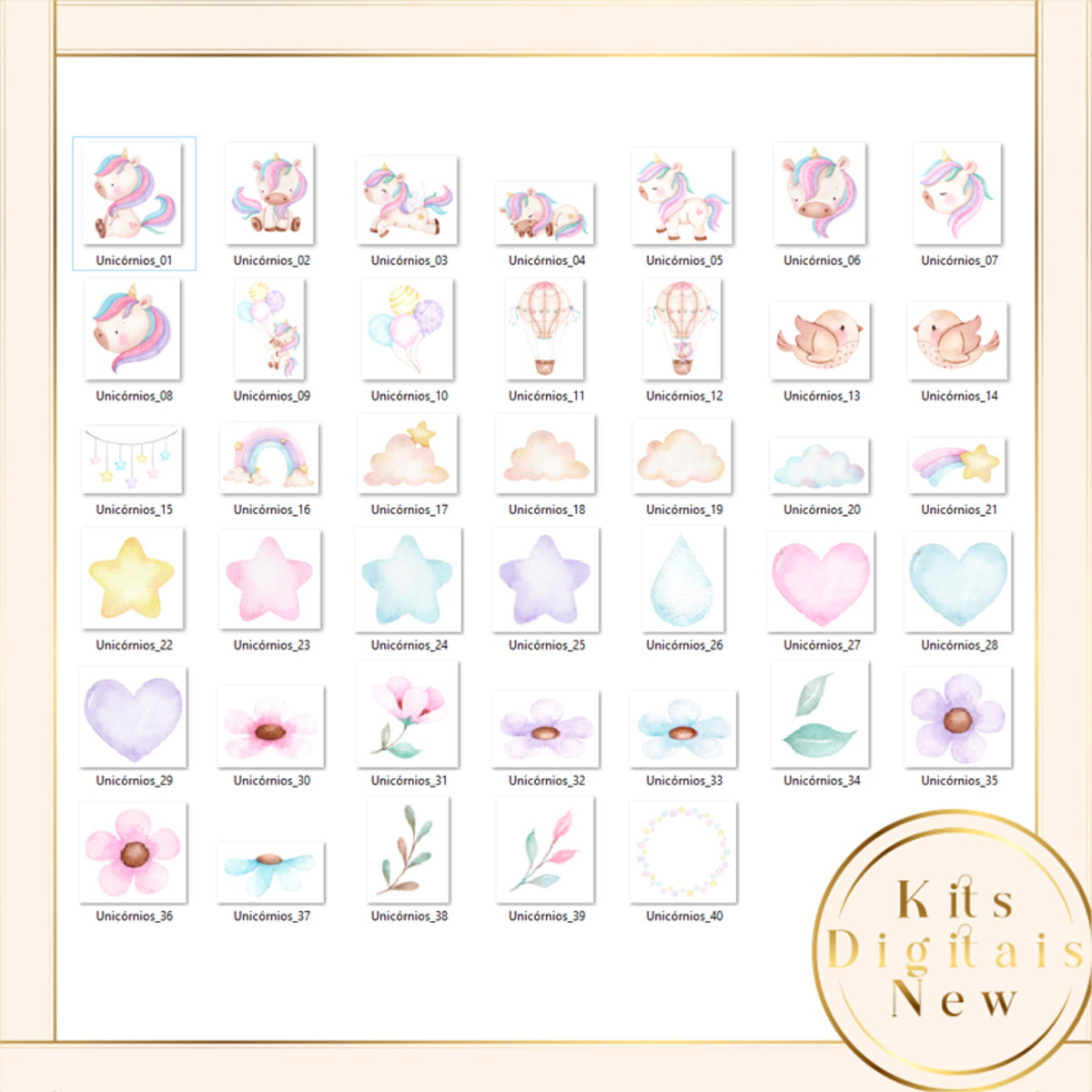 Unicornio Aquarela Candy Color Kit Digital - Imagem 2