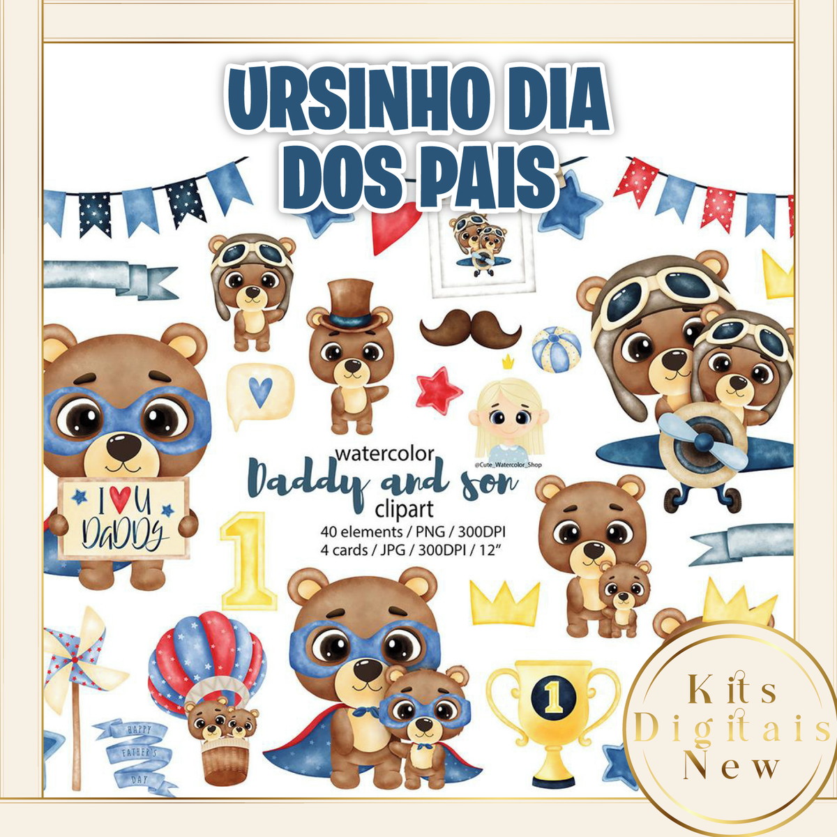 URSINHO DIA DOS PAIS AQUARELA KIT DIGITAL
