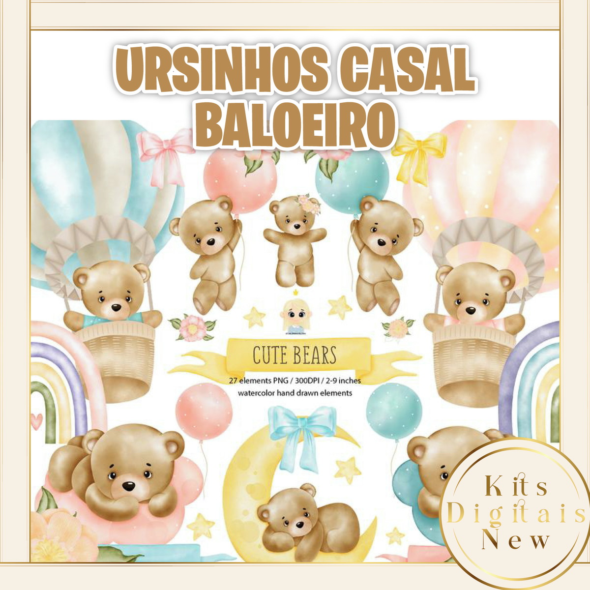 URSINHOS CASAL BALOEIRO AQUARELA KIT DIGITAL