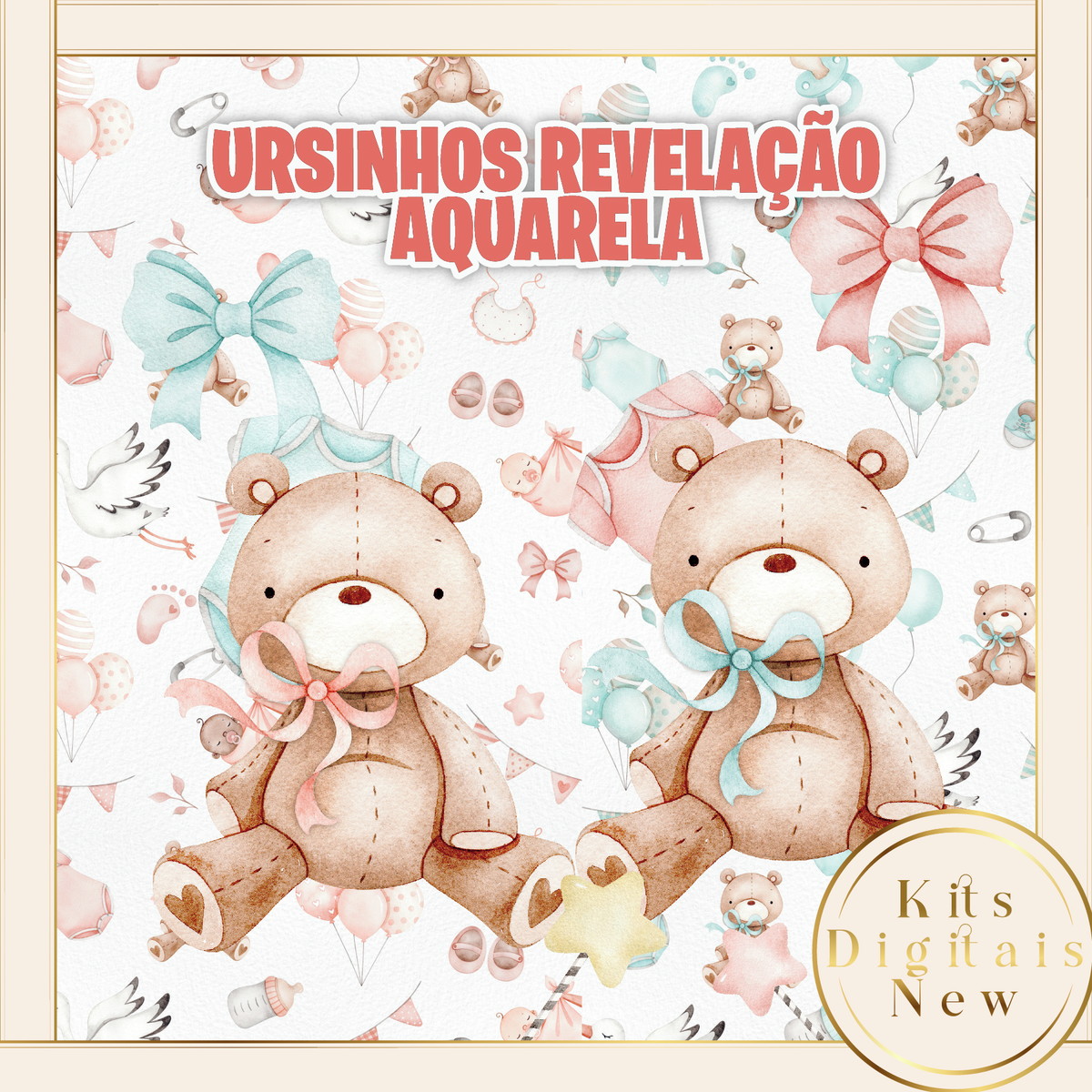 Ursinhos Revelação Aquarela
