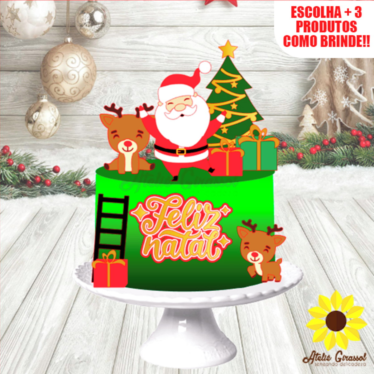 001 Arquivo de Corte Topo de Bolo Natal Ganhe +3 Produtos