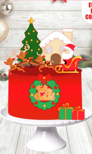 002 Arquivo de Corte Topo de Bolo Natal Ganhe +3 Produtos