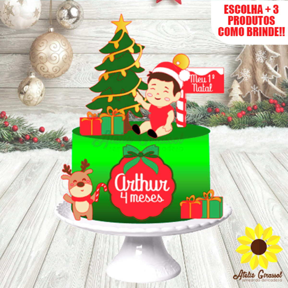005 Arquivo de Corte Topo de Bolo Natal Ganhe +3 Produtos