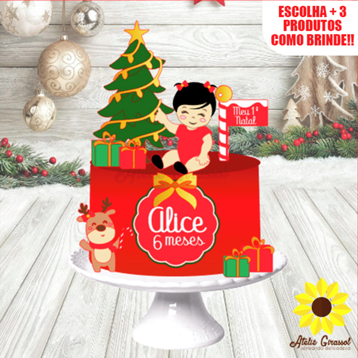 006 Arquivo de Corte Topo de Bolo Natal Ganhe +3 Produtos