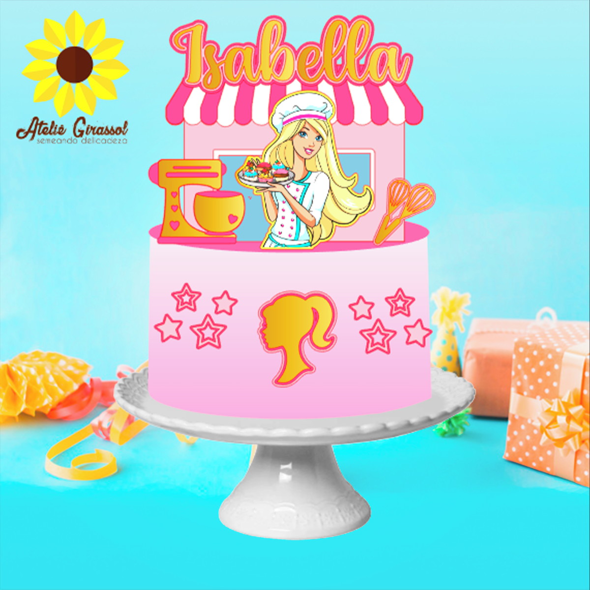 011 Arquivo Topo de Bolo Barbie Confeiteira Ganhe +3produtos